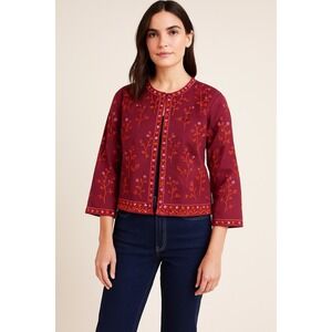 Monsoon Basic Blouse Women's 10 Red Floral Embroidery Sequin 100% Silk Floral